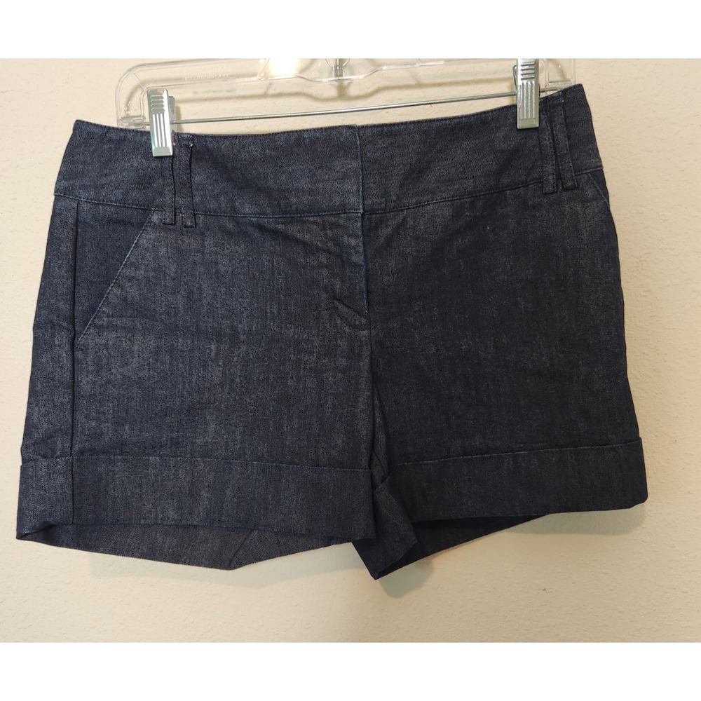 Express Womens Dark Rinse Denim Trouser Shorts Cuffed Pockets Mid-Rise Sz 6x4.5" - Picture 5 of 9
